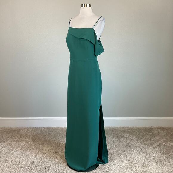 One Shoulder Evening Gown Green Size 14 Sleeveless Side Slit by Laundry - Picture 3 of 12